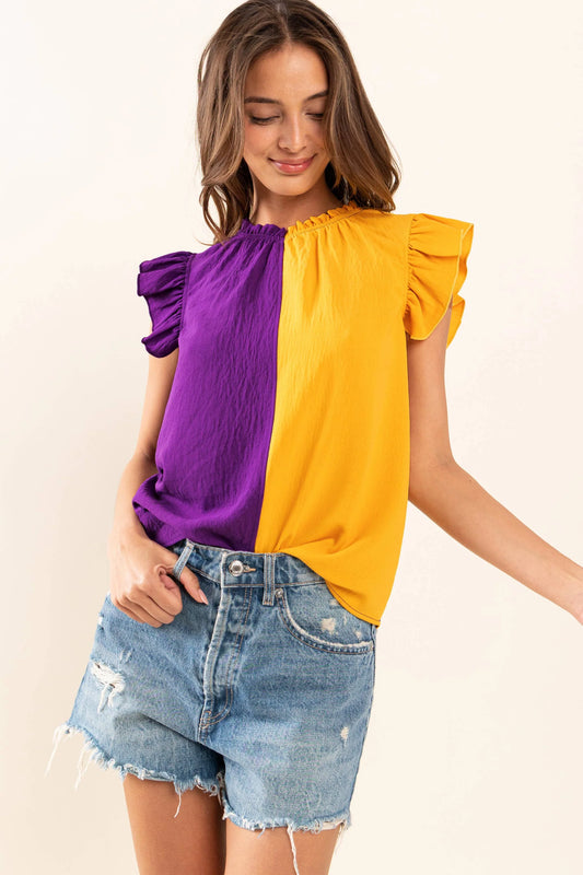Women's Game Day Ruffle Sleeveless Woven Blouse Top