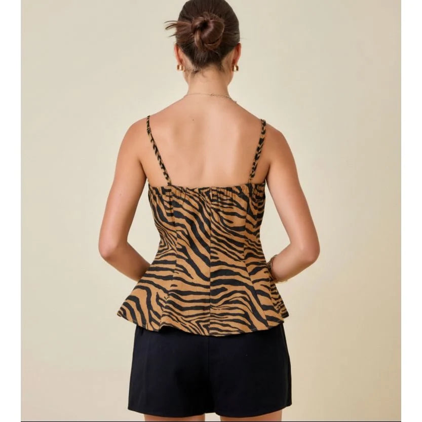 Women's Top Tiger Print Fit and Flare Top with Layered Bust Panel