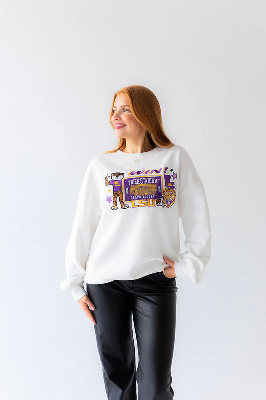 LSU Tigers Women's Layer Patch Lantern Sleeve Crew