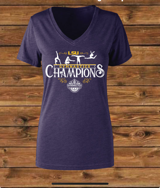 LSU Tigers  Women's SEC Gymnastics Champions 2024 V-Neck T-Shirt
