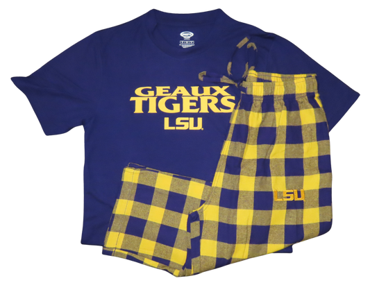 LSU Tigers Men's Avondale Pajama Set Short Sleeve Top and Pants