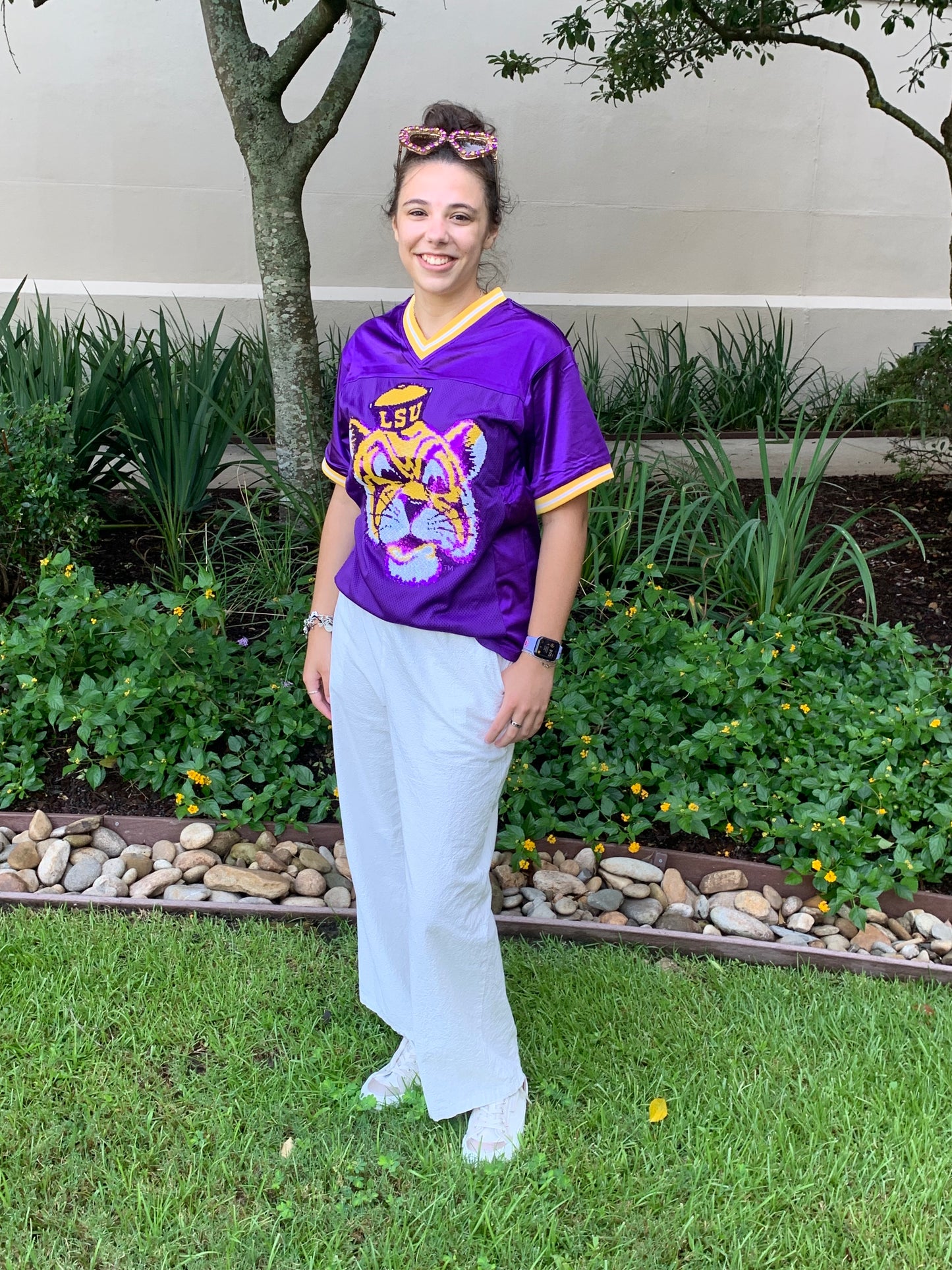LSU Tigers Women's Sequin Vintage Bomb Football Jersey
