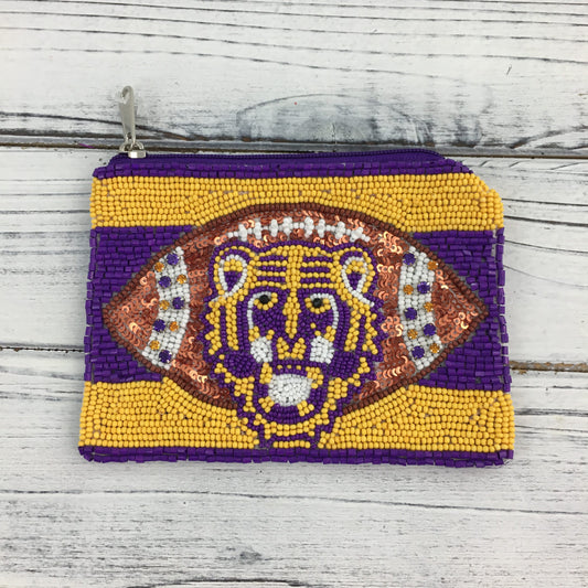 Coin Purse Tiger Beaded Purple & Gold