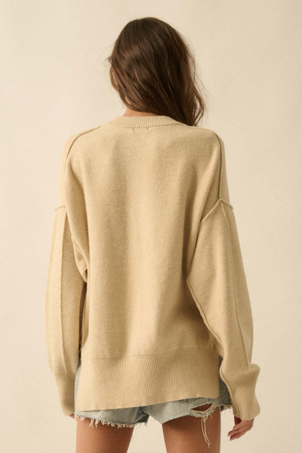 Women's Sweater Tiger Solid Exposed Seam Knit
