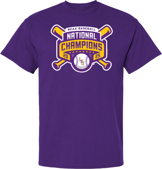 LSU Tigers 2025 Men's CWS Baseball National Champions Youth T-Shirt Bayou Apparel