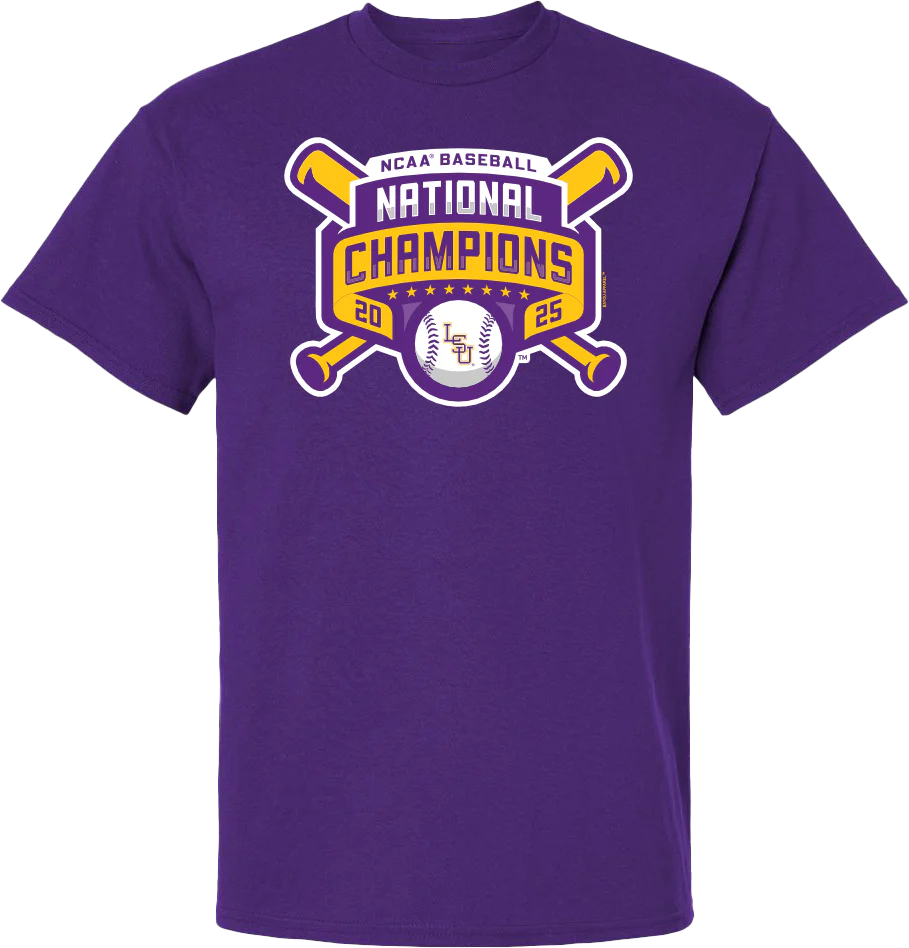 LSU Tigers 2025 Men's CWS Championship Purple Logo T-Shirt