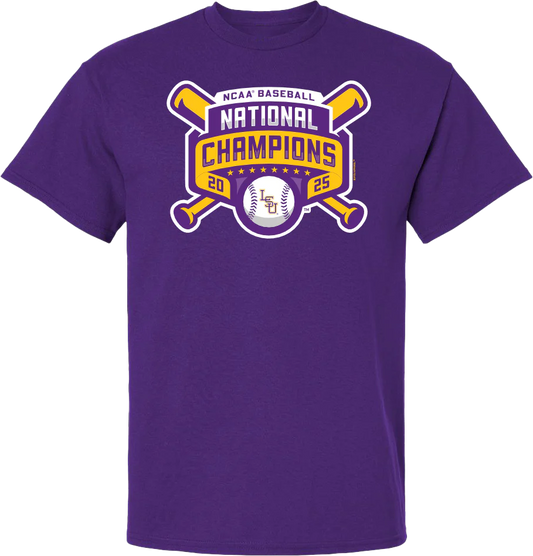LSU Tigers 2025 Men's CWS Championship Purple Logo T-Shirt