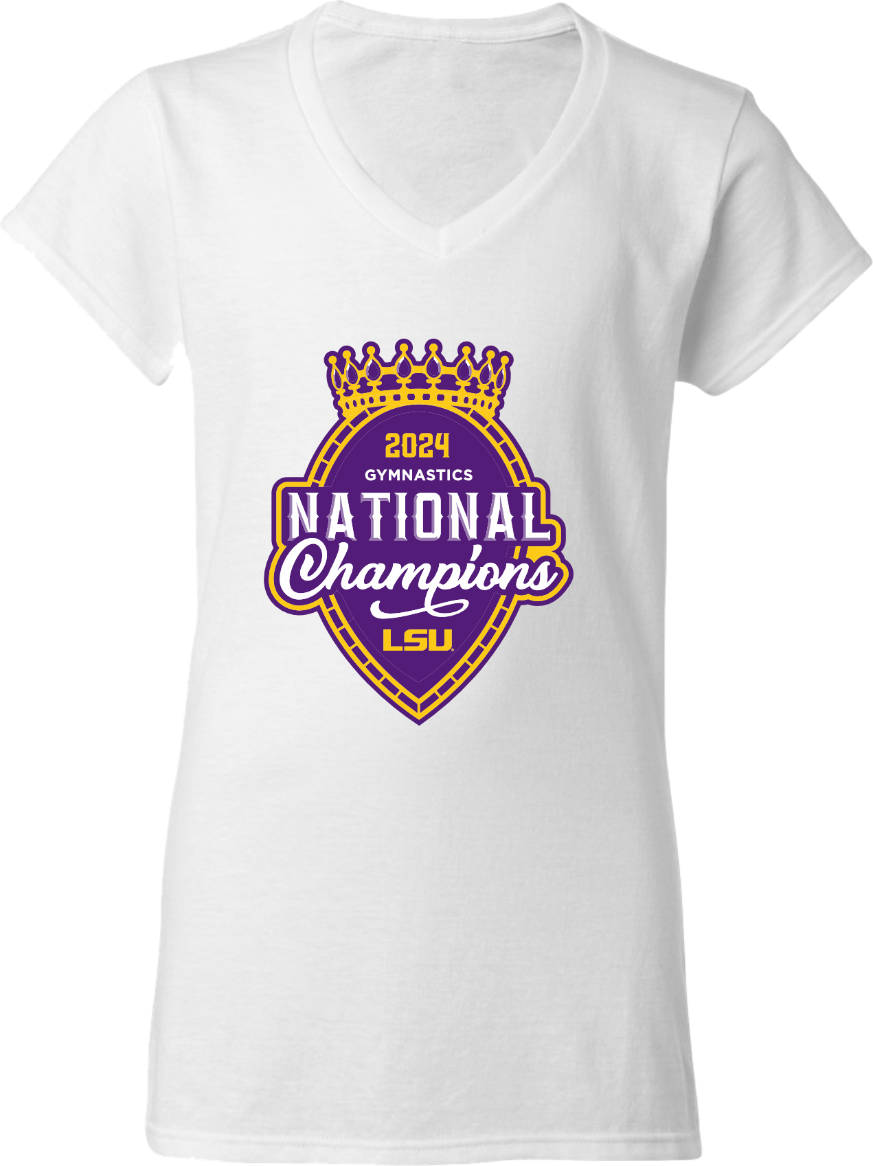 LSU Tigers 2024 Gymnastics Women's National Championship White V-Neck T-Shirt