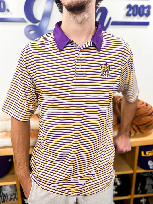 LSU Tigers Men's Polo Vault Purple Gold & White Stripe