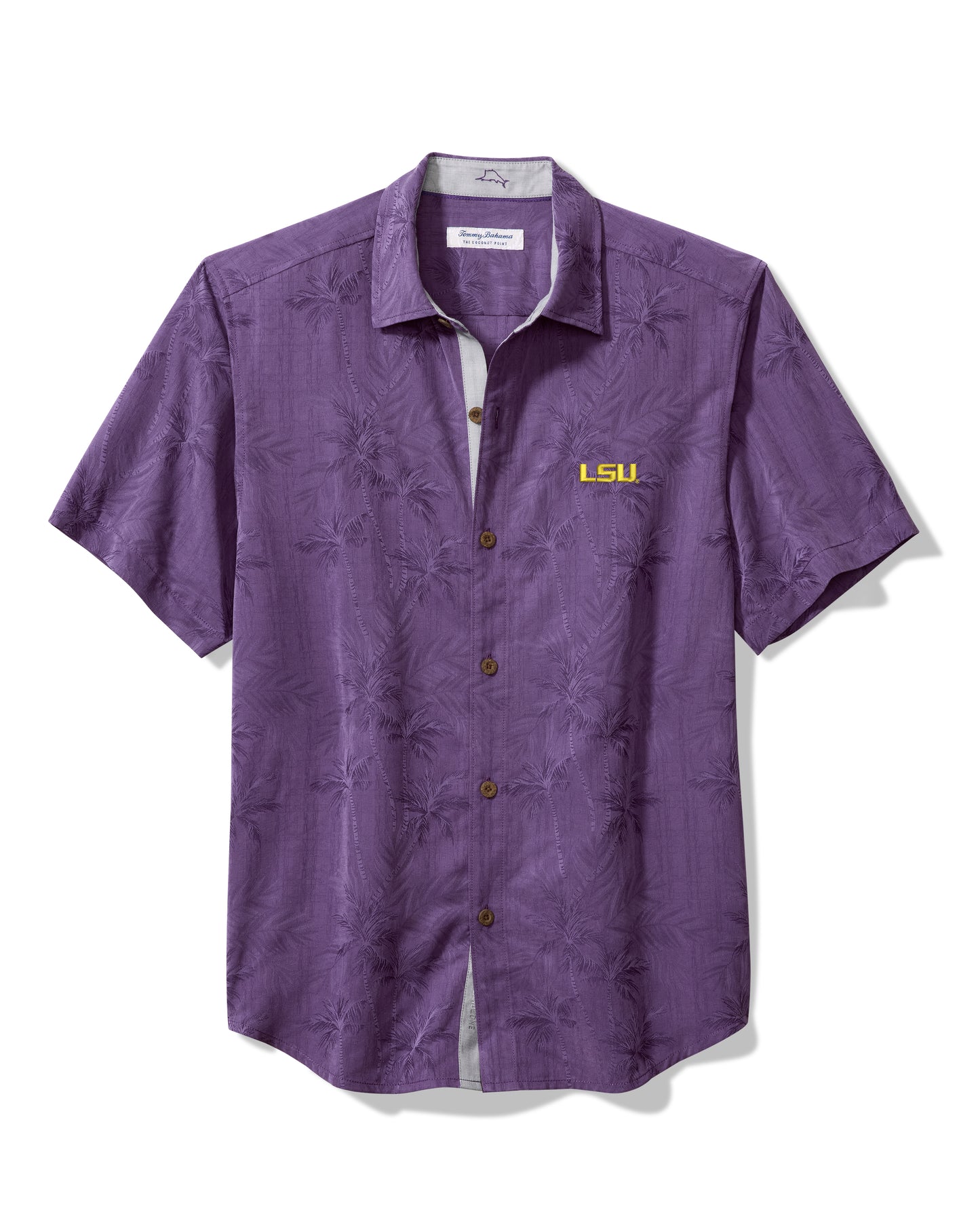 LSU Tigers Men's Tommy Bahama Camp Shirt Grape Coconut Palm Vista