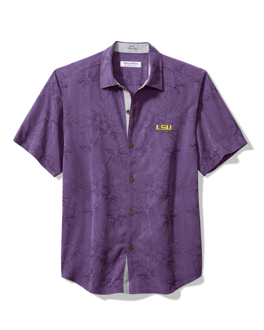 LSU Tigers Men's Tommy Bahama Camp Shirt Grape Coconut Palm Vista