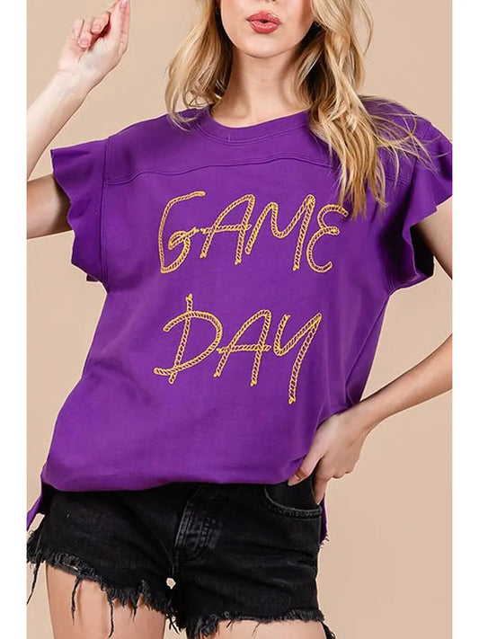 Women's Rufffle Sleeve Short Gameday Graphic Top