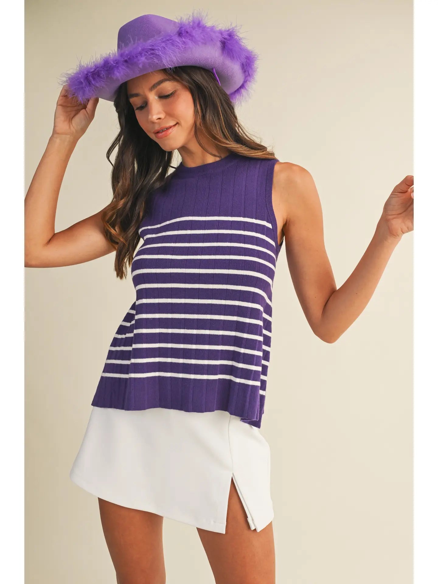 Women's Sweater Hem Stripe Flared Mardi Gras