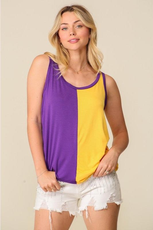 Women's Tank Top Rayon Knit  Color Split Tank Top