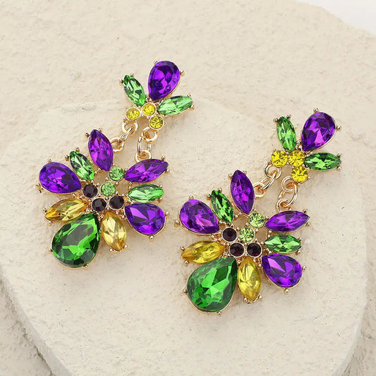 Earrings Mardi Gras Stone Cluster Evening