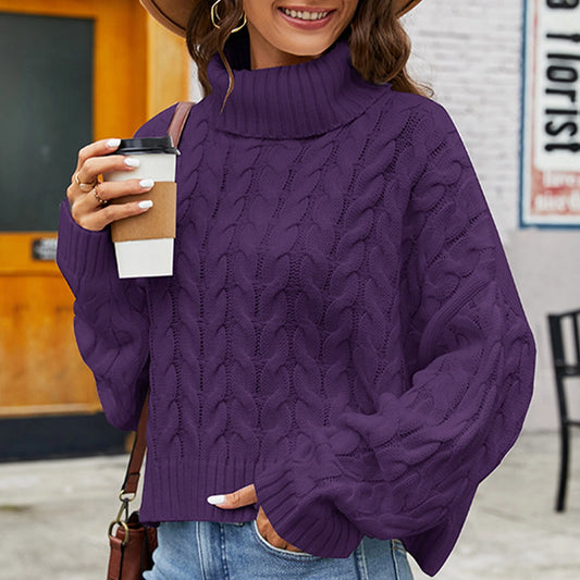 Women's Sweater Turtleneck Purple Solid