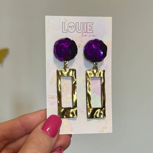 LSU Tigers Earrings Purple & Gold Sequin Shiny Purple
