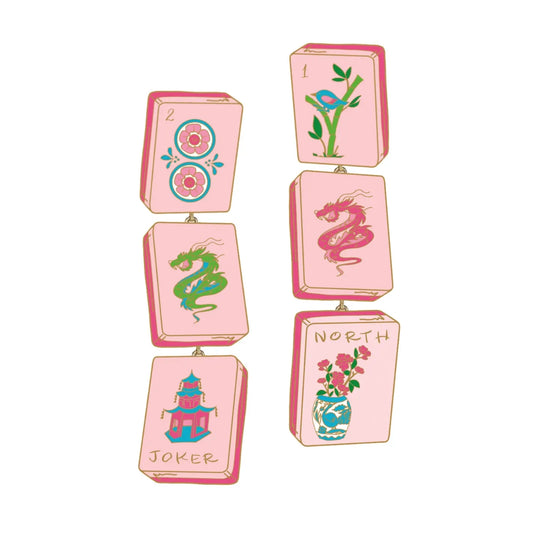 Earrings Linked Mahjong Tile in Light Pink