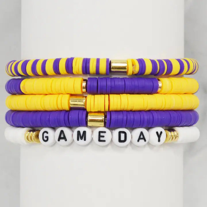 Bracelet's Stretch Set of 5 Gameday Purple & Yellow