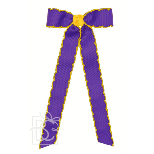 Hair Bow Moonstitch Two Tone Flat Streamer Purple & Yellow
