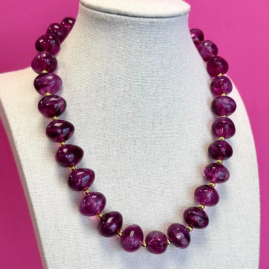 Necklace Bauble Bead Purple Circle with Gold Beads