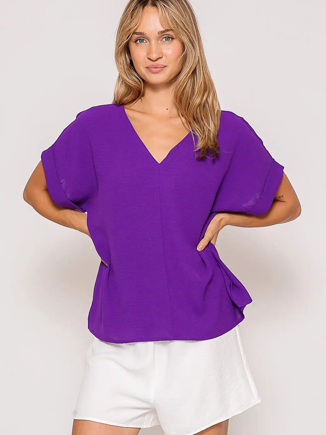 Women's Blouse V-Neck Purple