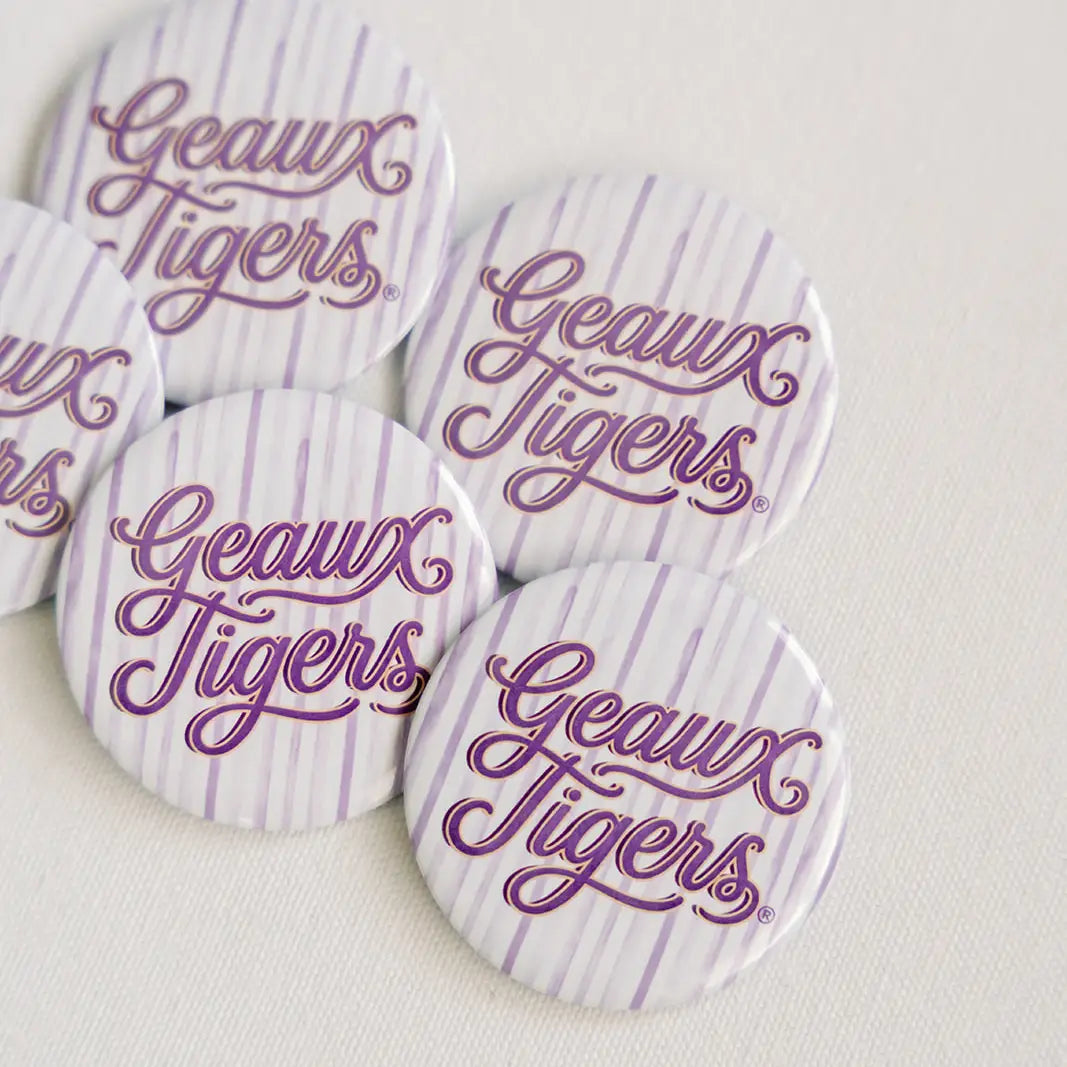 LSU Tigers Button Geaux Tigers Striped