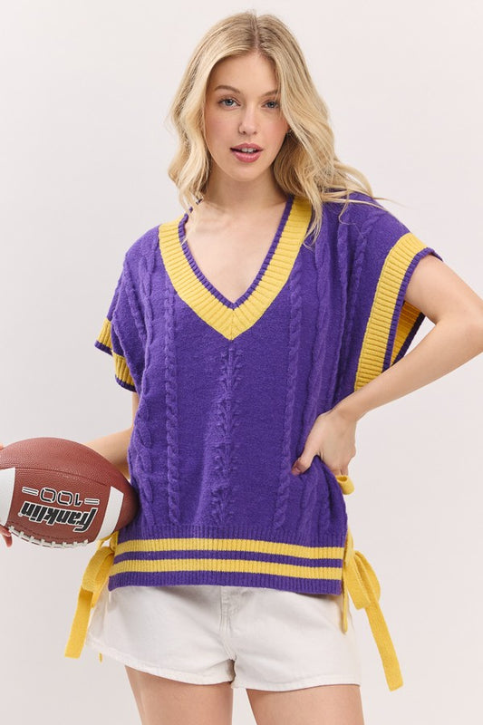 Women's Gameday Sweater Cable Knit Varsity Vest