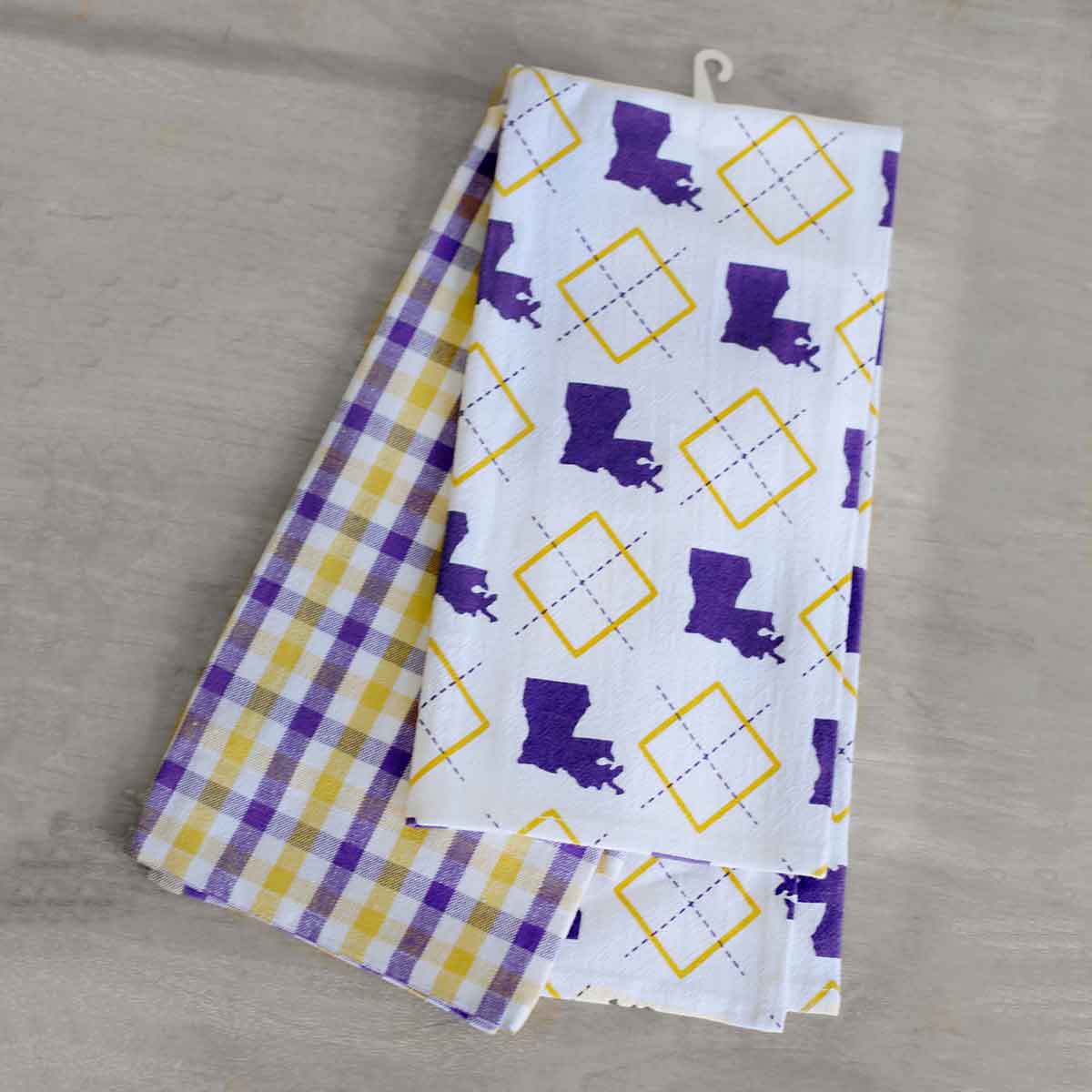 Hand Towel Set of 2 White Purple Yellow with Louisiana State