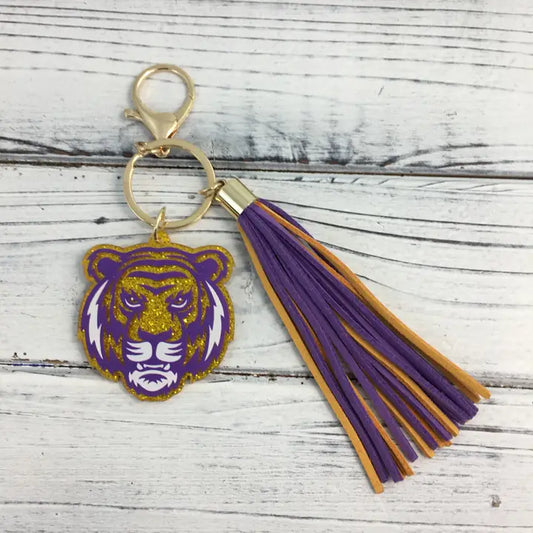 Keychain Purple & Gold Glitter Tiger