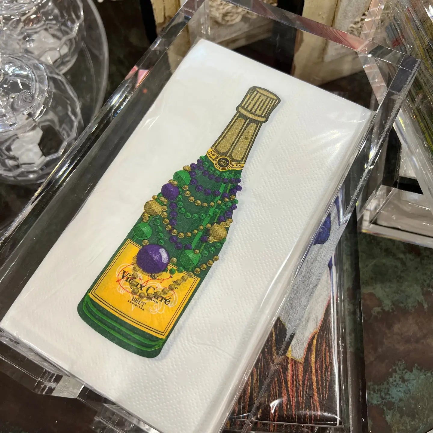 Mardi Gras Champagne Bottle Art on Guest Napkins