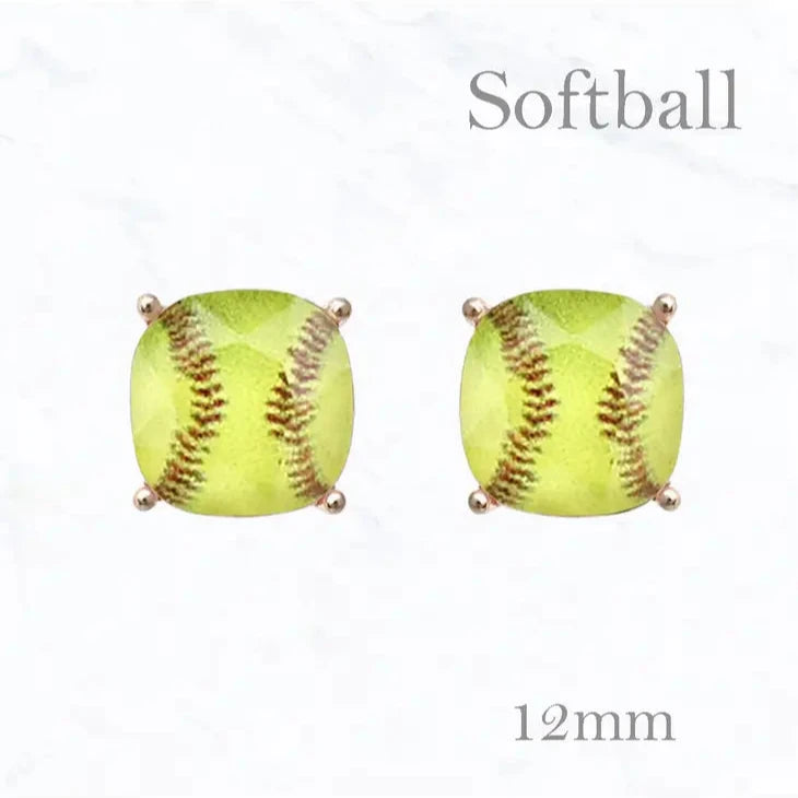 Earrings Softball Cushion Cut Post