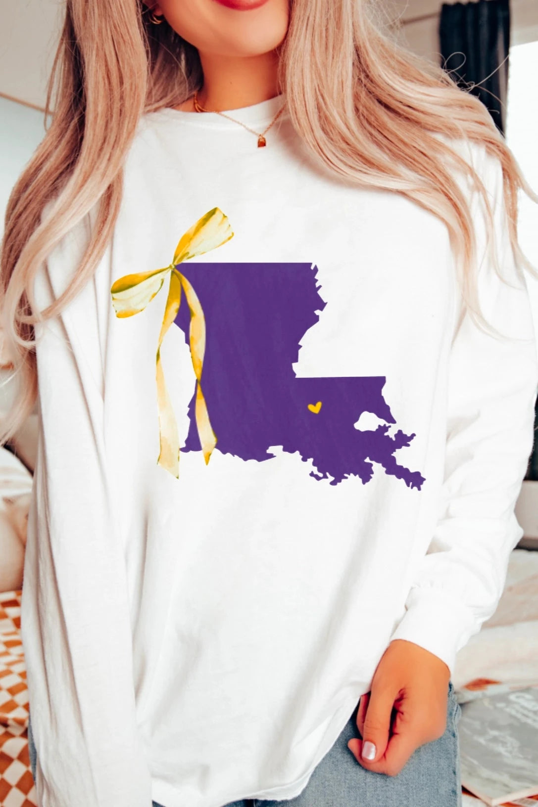 LSU Tigers Long-Sleeve Coquette Bow State T-Shirt