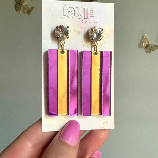 Earrings Mardi Gras Gold Purple Acrylic Louisiana State