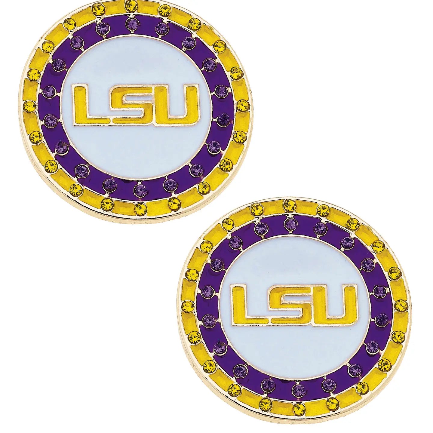 LSU Tigers Earrings Paw Stud Disc Purple & Gold