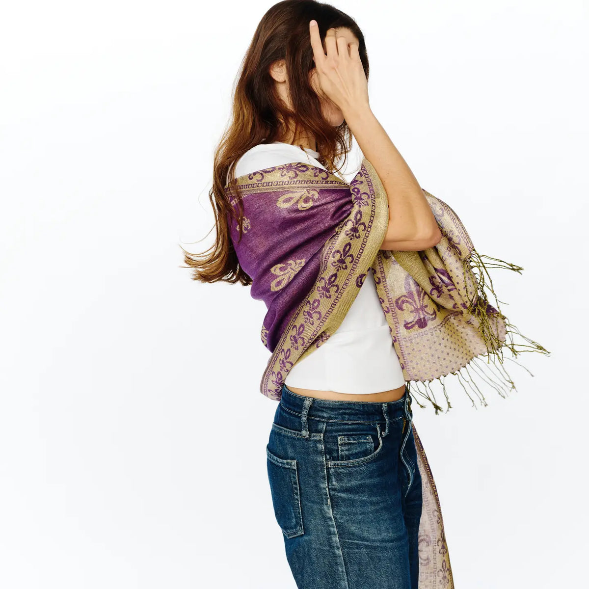 Pashmina Purple & Gold Fleur de Lis