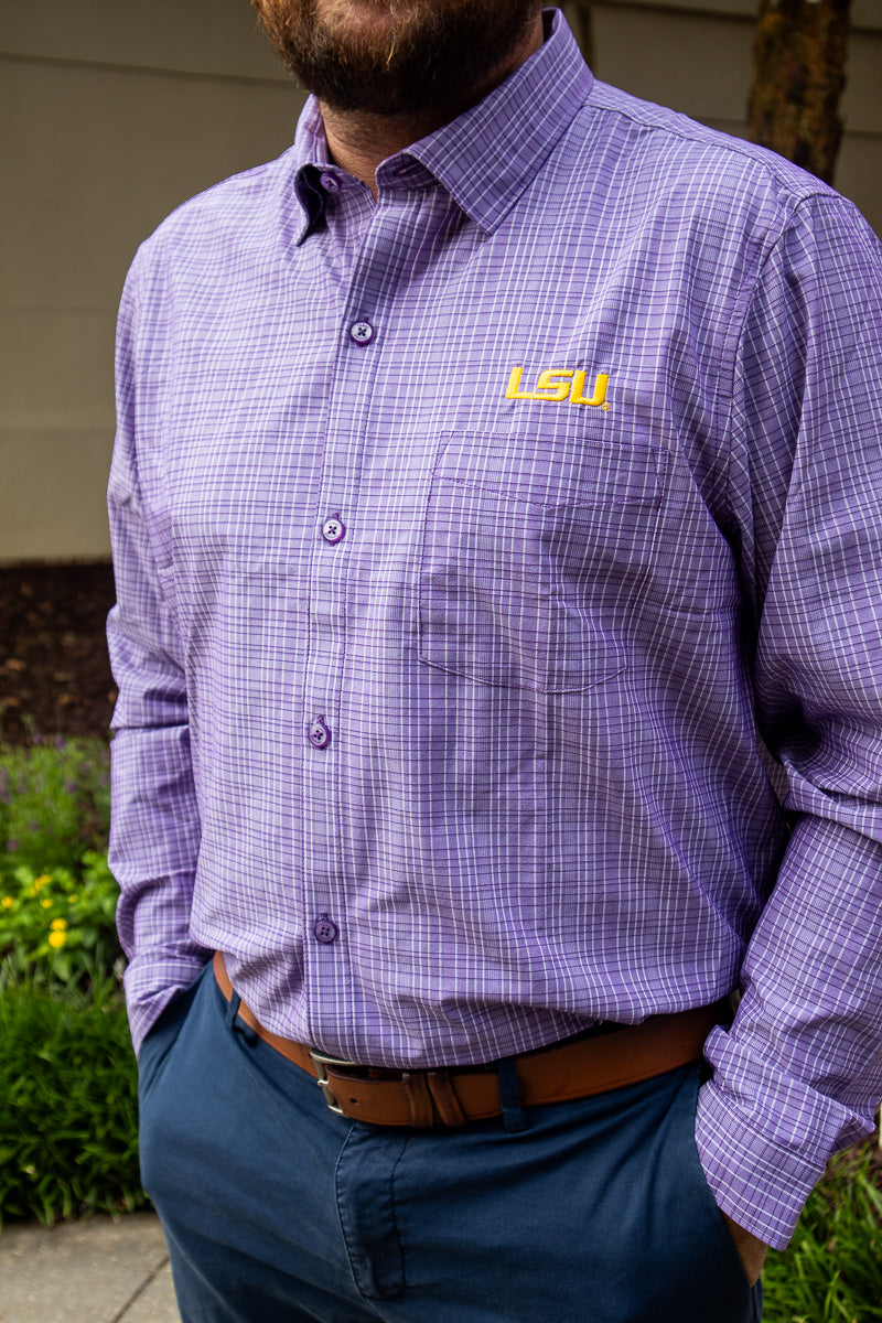 LSU Tigers Men's Long-Sleeve Tommy Bahama Bahama Coast Tidal Check Shirt