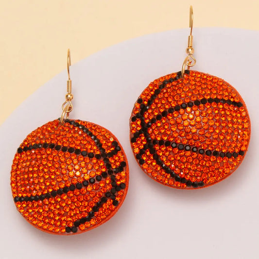 Earrings Rhinestone Pave Basketball Softball Orange