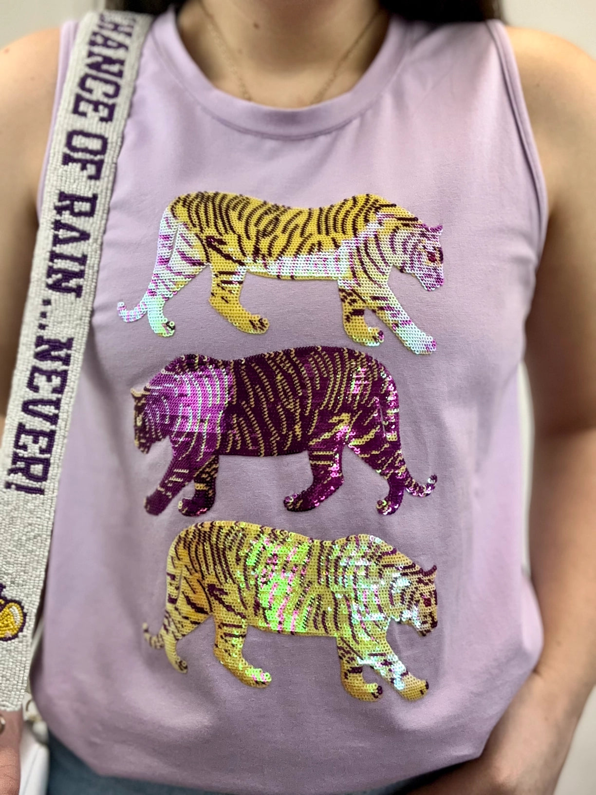 Women's Tank Top Sequin Triple Tiger Lavender