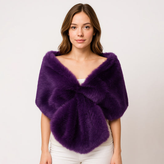 Poncho Shawl Faux Fur Wrap Purple