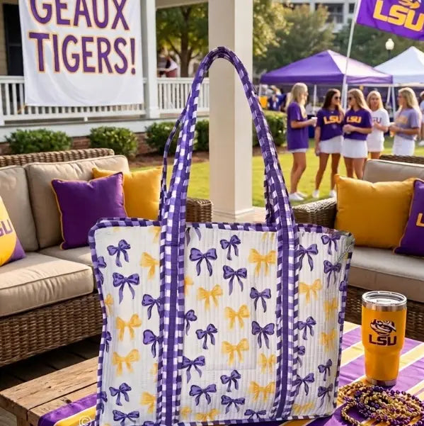 LSU Tigers Purple and Yellow Bow Sideline Tote Bag