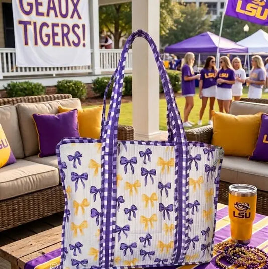 LSU Tigers Purple and Yellow Bow Sideline Tote Bag