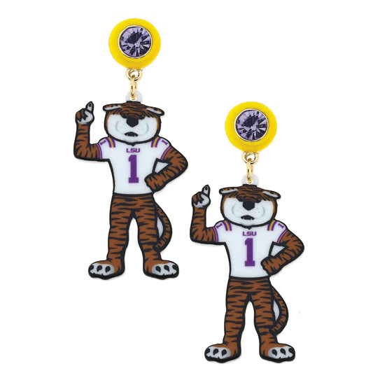 LSU Tigers Earrings Mike the Tiger Mascot Resin