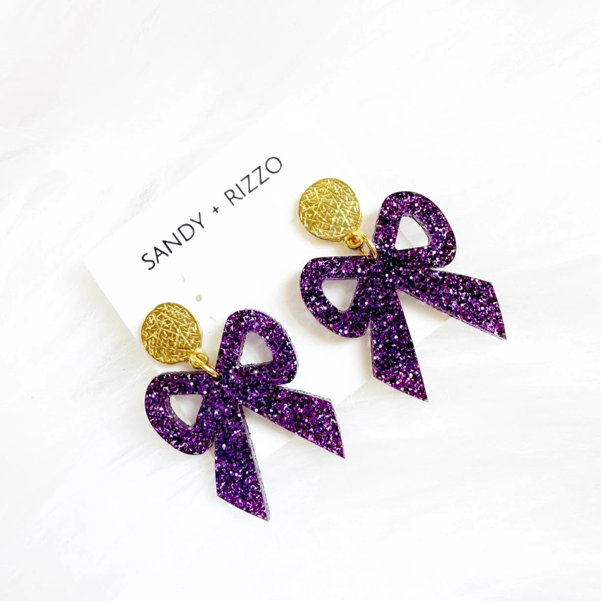 Earrings Purple Glitter Acrylic Bow Dangle