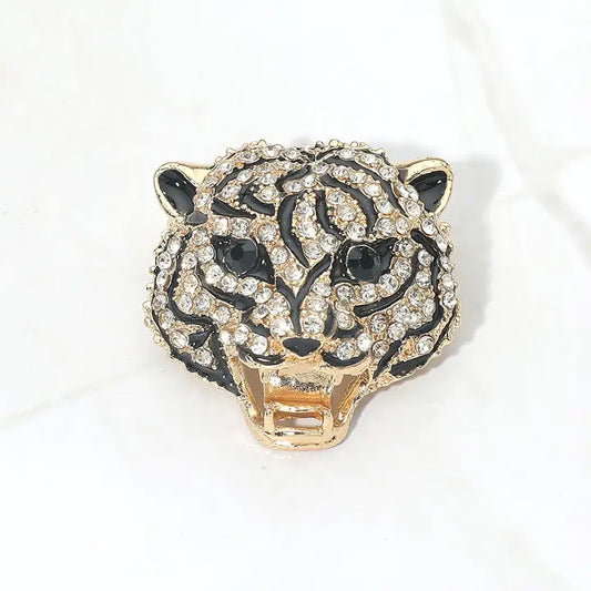 Pin Brooch Tigerhead Rhinestone Pave