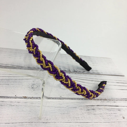 Headband Purple & Gold Tiny Beaded Braided