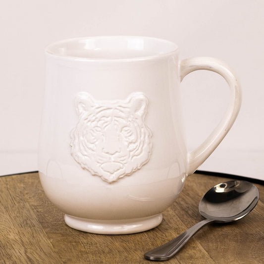 Mug Tiger Embossed White 18oz