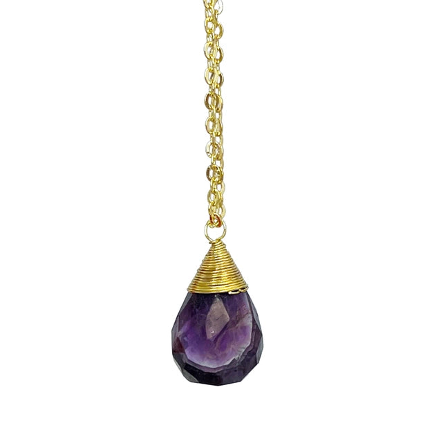 Necklace Gold Plated Teadrop Amethyst