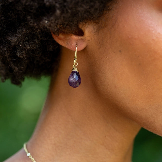 Earrings Gold Plated Amethyst Teardrop