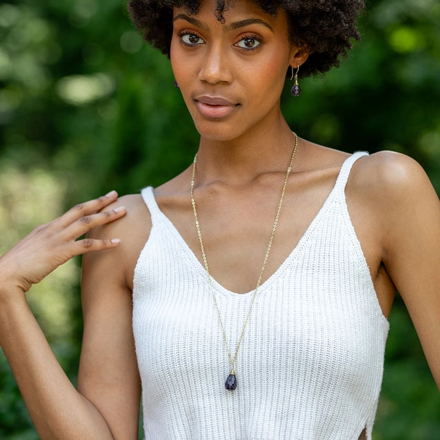 Necklace Gold Plated Teadrop Amethyst